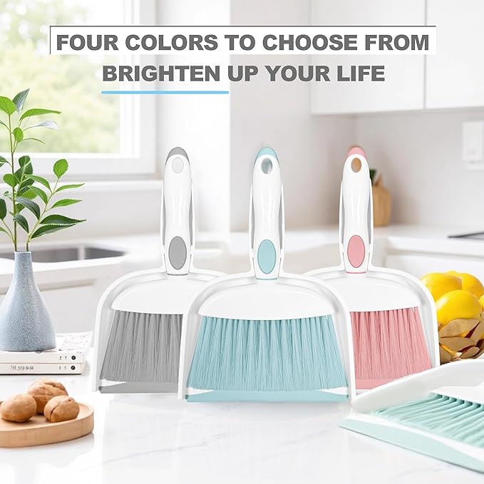 Mini Broom and Dustpan Set Small Broom with Dustpan Combo Set Portable Cleaning Tools for Home Office RV Learning Camping (White+Pink)