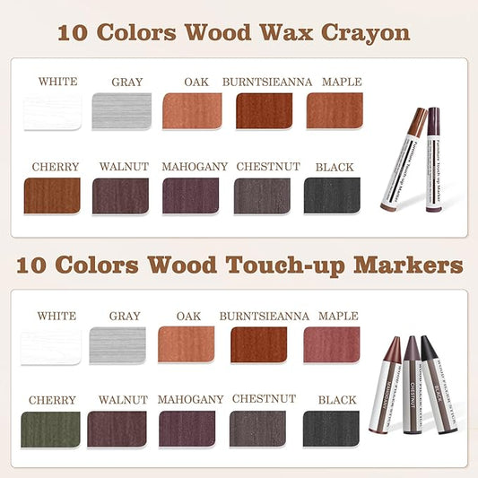 SEISSO 10 Colors Wood Wax Sticks & Markers Furniture Repair Kit, Wood Floor Scratch Repair, Furniture Markers Touch Up Restore Floors, Tables, Holes, Laminate, Carpenters