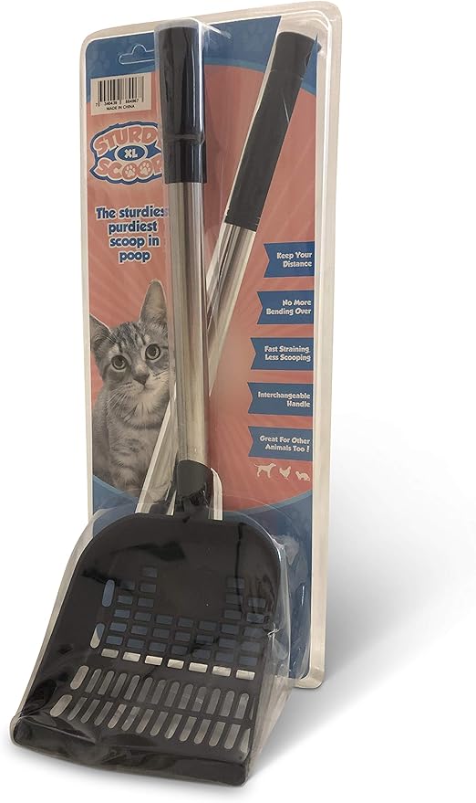 XL - A Long Handled Cat Litter Scoop - Keep Your Kitty Litter Box Clean with This Heavy Duty Metal Handled Pooper Scooper - Extra Large 6.5 x 6.5 Inch Scoop Update to Hold Poop Better
