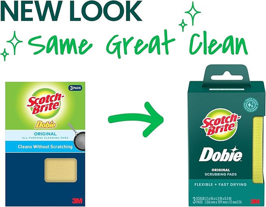 Scotch-Brite Dobie Pads, Dobie Sponge for All Purpose Cleaning of Kitchen, Bathroom, and Household, Non Scratch Dobie Cleaning Pads Safe for Non-Stick Cookware, 24 Dobie Pads