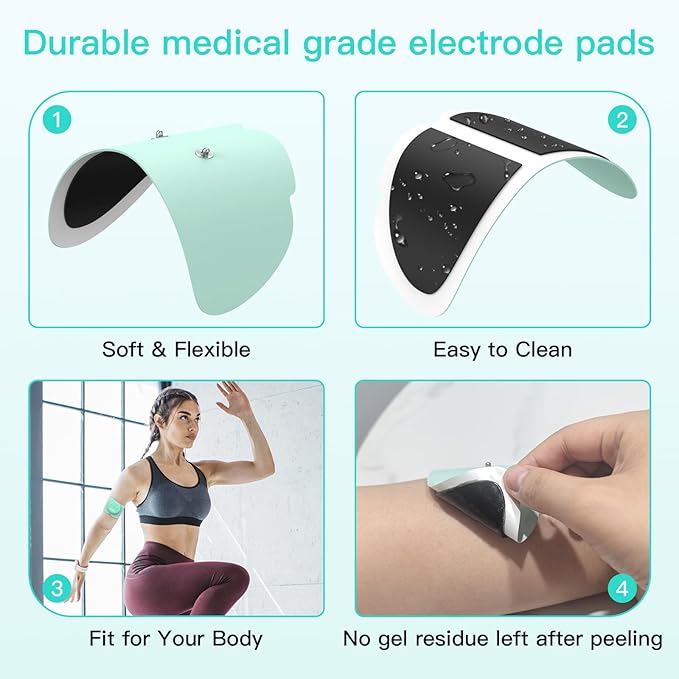 Tens Unit Wireless Electrode Pads 4 Pack, with Standard 3.5mm Snap-in Connector Tens Unit Replacement Pads, Reusable Self Adhesive Electrodes, Non-Irritating Design (Blue)