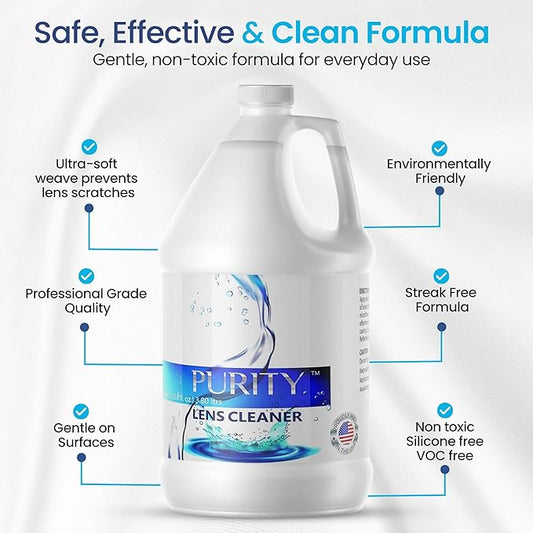 Purity Eye Glasses Lens Cleaner - Refill Eyeglass Lens Cleaning Bottle - Safe for All Lenses (AR Coated Included), Eyeglasses and Screens - Made in USA - Clear, 1gal