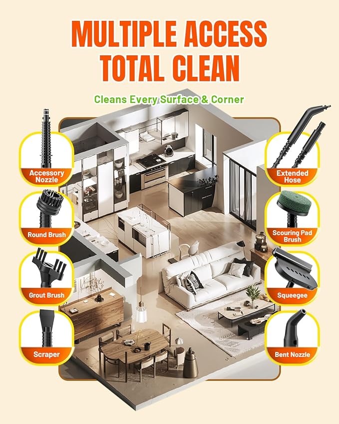 Steam Cleaner for Home, 15s Instant Heat Handheld Steam Cleaner Upgrade 650ML Tank, Lightweight Portable Steamer for Cleaning Grout, Floor, Couch, Furniture, Kitchen, Lockable, Refill Any Time