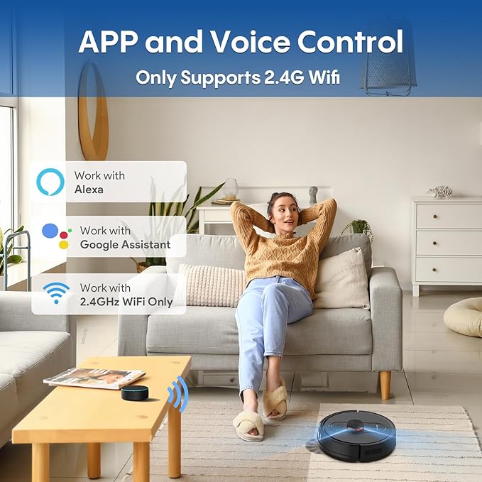 Robot Vacuum and Mop with LiDAR Navigation, 5000Pa Robotic Vacuums with Mapping, No-Go Zones, Self-Recharging, Wi-Fi/App/Alexa Control, Ideal for Pet, Hard Floors, Carpet