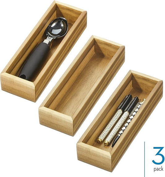 iDesign Acacia Wood Kitchen Drawer Organizer - Set of 3 - Natural
