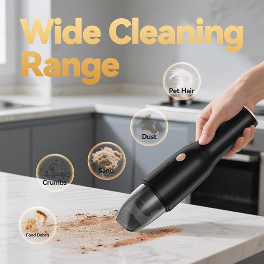 Handleld Vacuum Cordless -Car Vacuum Portable Rechargeble -Hand Held Small Vacuum Cleaner Car Seats, Home, Quick Cleanup, Strong Suction, Lightweight, Includes Crevice Nozzle & Brush -H3