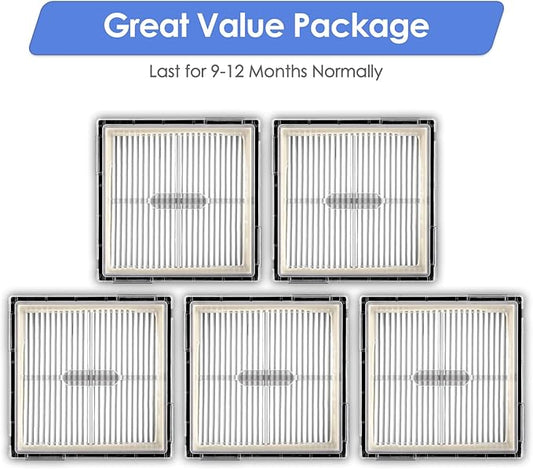 (5 Pack) Q10 S5/ Q10 X5 Replacement HEPA Filters Compatible with Roborock Q10 S5/ Q10 S5+/ Q10 X5/ Q10 X5+ Robot Vacuum, Accessories Kit, Upright Filter, Vacuum Filters, Canister Filters