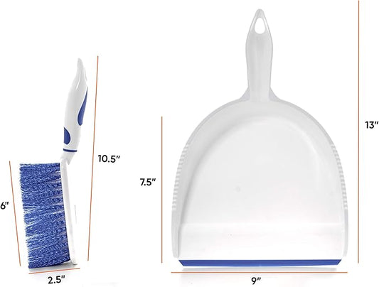 Dustpan and Brush Set, Hand Broom with Ergonomic Grip Handle - Rubber Edge for Easy Dirt Pickup, Durable Material - Blue Hand Brush by Superio