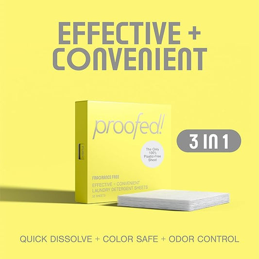 Proofed! Laundry Detergent Sheets, 64 Count, Clean Scent, The Only 100% Plastic-Free Sheet, No PVA or PVOH, Hypoallergenic, Bio-Based Ingredients, Made in USA, 2 Boxes