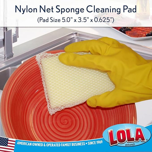 LOLA Nylon Net Sponge Cleaning Pad, Non Scratch Scrubbers, Safe on Non-Stick Surfaces & Coated Cookware & Dishes - Gentle Effective Cleaning, 1 Pack
