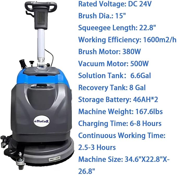 Commercial Floor Scrubber Machine with brushes, 15" Brush 8 Gal Foldable and Portable Scrubber Walk-Behind cleaning machine ,180 Degree Rotation,floor scrubbing, floor cleaner machine