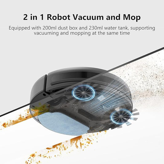 Robot Vacuum and Mop Combo, Vaccum Robot 2 in 1 with WiFi/App/Voice, Schedule, Water Tank and Dustbin, Self-Charging, Slim, Ideal for Hard Floor, Pet Hair, Carpet