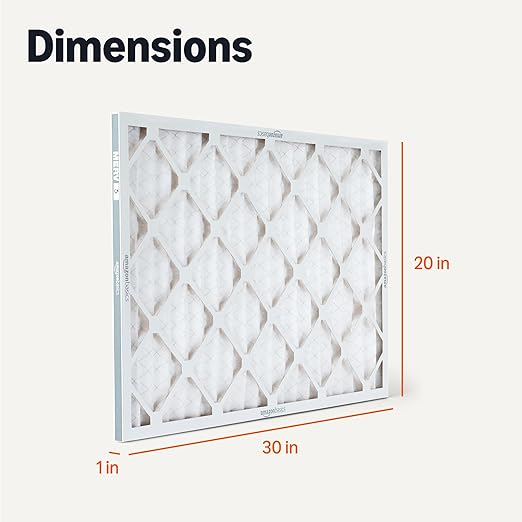 Amazon Basics MERV 5 AC Furnace Air Filter, 20x30x1 inches, 6-Pack (Actual size: 19.75" x 29.75" x 0.75")