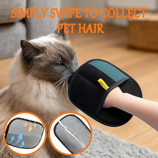 2 Pack Pet Glove for Cats Dogs, Hair Remover Mitt, Easy Clean Shedding Brush, Reusable Mesh Cleaning Glove, Gentle Massage & De-Shedding Tool (Cyan, Large)