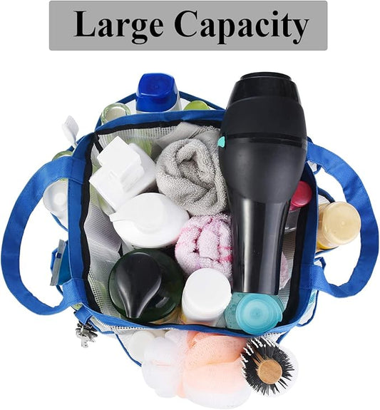 Haundry Mesh Shower Caddy Tote, Large College Dorm Bathroom Caddy Organizer with Key Hook and 2 Oxford Handles, 8 Basket Pockets for Camp Gym