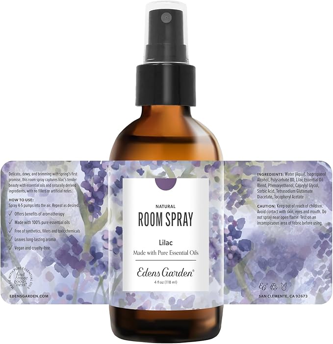 Edens Garden Lilac Aromatherapy Room Spray – Natural Essential Oil Air Freshener for Home, Pillow & Linens, Floral Refreshing & Calming, 4 fl oz (118 ml)