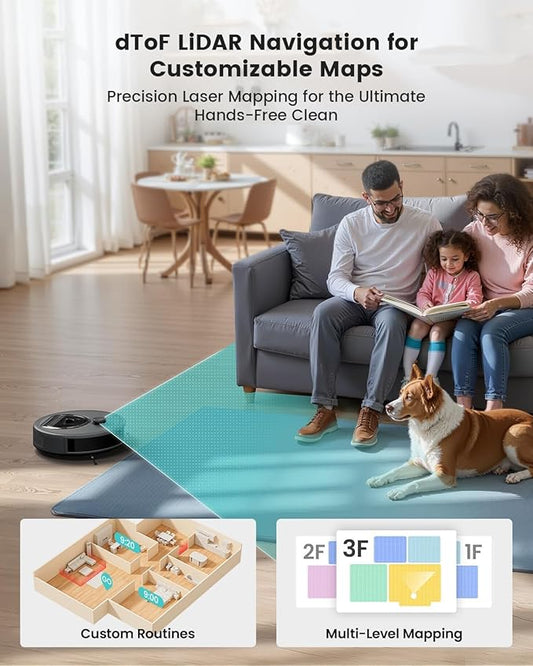 Lefant LiDAR Robot Vacuum and Mop, Smart Mapping and Obstacle Avoidance, Tangle-Free Pet Hair, 2.4G/5G WiFi App Control, Slim Design for Wider Coverage, Carpet Detection, M330 Pro, Grey