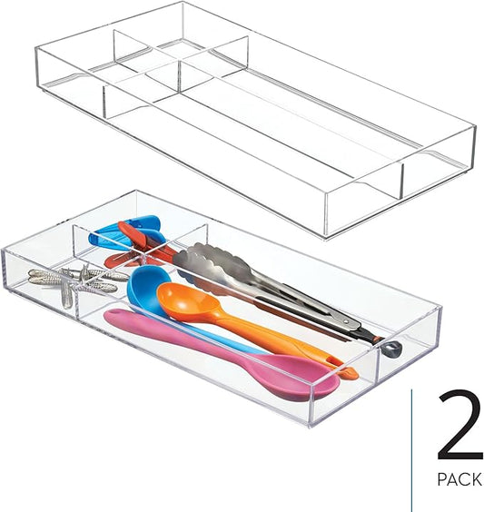 iDesign 4-Section Stackable Makeup Drawer Organizer for Cosmetics and Toiletries - Set of 2 - Clear