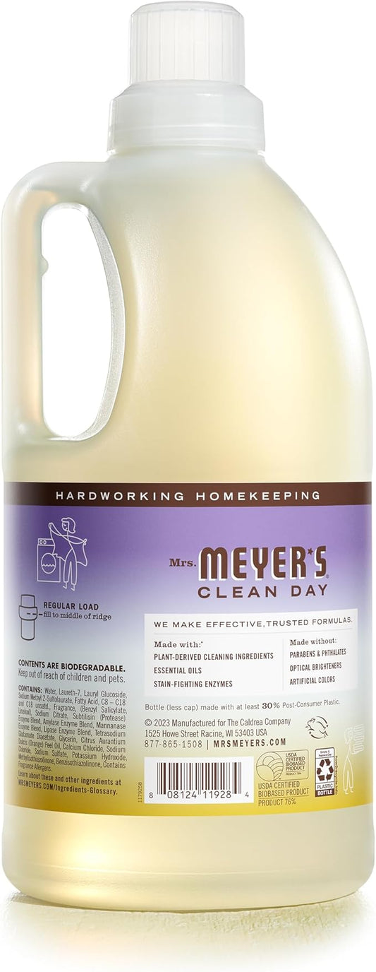 MRS. MEYER'S CLEAN DAY Liquid Laundry Detergent, Infused with Essential Oils, Compassion Flower, 64 oz - Pack of 2 (128 Loads)