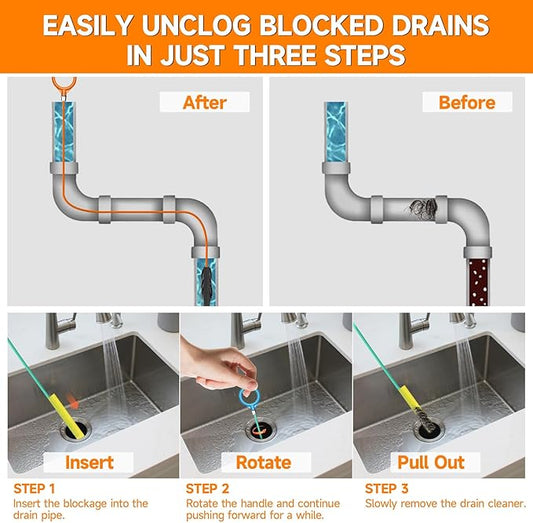 5-Pack 50-Inch Snake Drain Cleaners, Resistant Metal With a Nylon Layer, Long Sink Drain Snake Tool, Suitable For Clogged Bathroom Sinks, Bathtubs, Shower Rooms, And Kitchen Drains.