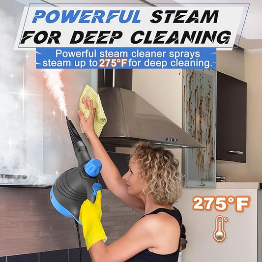 Handheld Steam Cleaner - 275°F High Temperature Fast Heating Multi-Purpose Portable Deep Steam Cleaner for All Surfaces With 9pcs Accessories, 100% Chemical-Free Steamer for Cleaning Home Car Grout