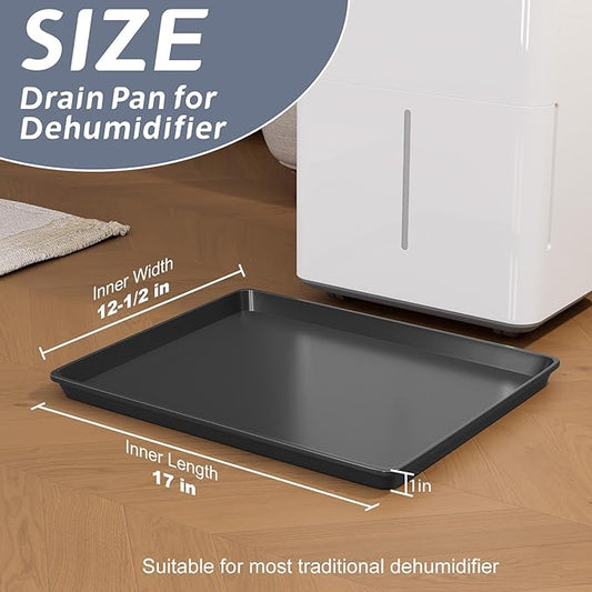 Flamorrow Dehumidifier Mat, Hard Plastic Drip Pan for Home and Basement Dehumidifiers, Dehumidifier Tray with Raised Edge for Leaks, Prevents Water from Pooling Underneath, Black, 17"x12.5"