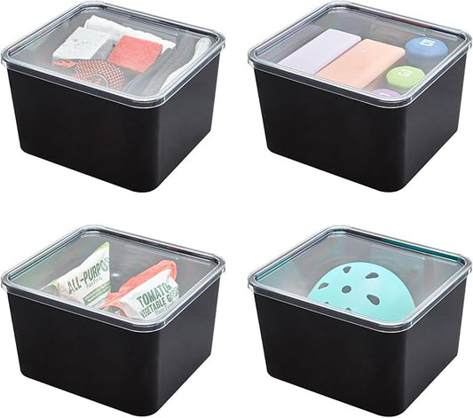 iDesign Storage Bin with Lid & Wall Mount Bracket, The Wallspace Collection – 12" x 12" x 8", Clear Bin
