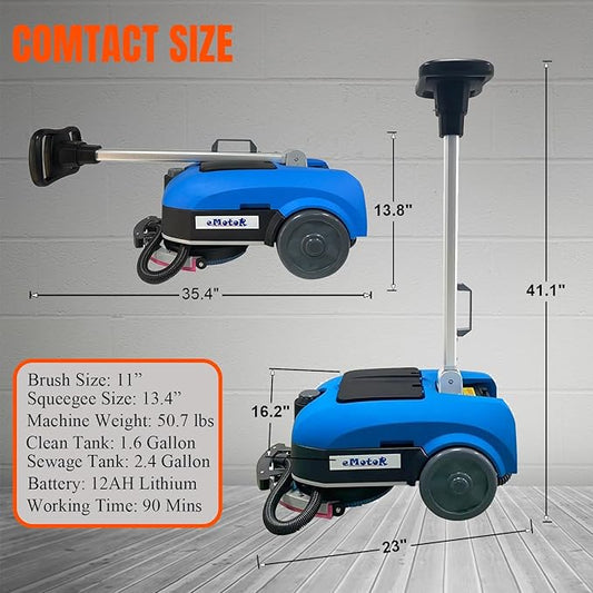 Emotor Portable Commercial Floor Scrubber Machine,Walk Behind Automatical Floor Scrubber with 360 Degree Rotation Squeegee