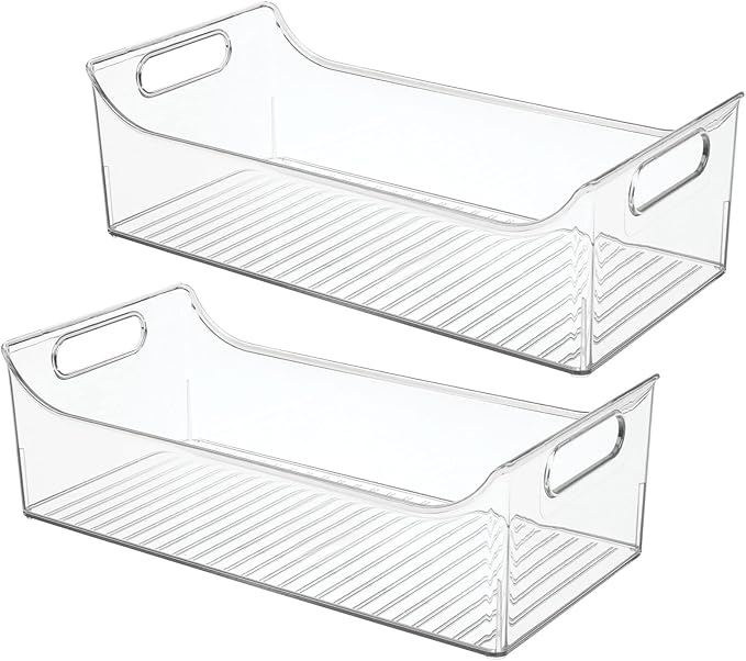 mDesign Portable Nursery Storage Plastic Baby Organizer Storage Caddy Bin w/Handles for Kids/Child Essentials - Holds Diapers, Wipes, Bottles, Baby Food - 16" Long - Ligne Collection - 2 Pack - Clear