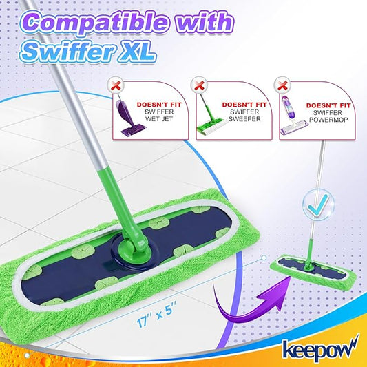 KEEPOW 12PCS Mop Pads Replacement Compatible with Swiffer Wet Pads Refill XL Size, Reusable Mop Pads for Hardwood Floor Cleaning