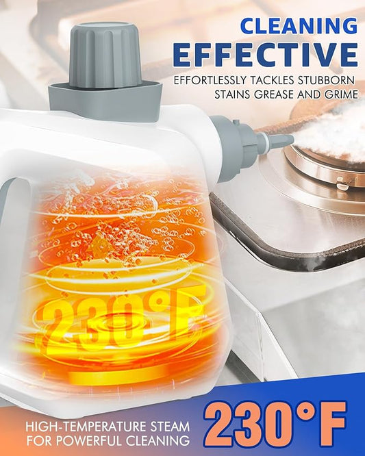 Steam Cleaner, DynVapor Pressurized Deep Cleaning Handheld Steam Cleaner for Home, Multi-Purpose Natural Steamer with 9 PCS Accessories for Kitchen, Car, Furniture, Bathroom, Floor, Grout &Tile(White)