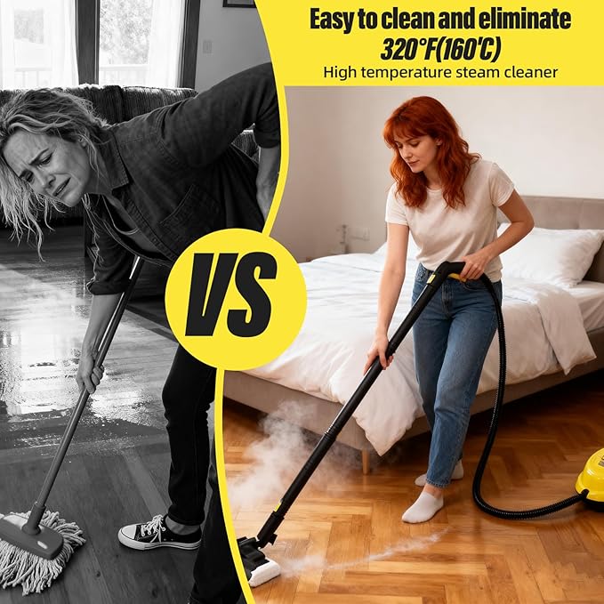 Rolling Steam Cleaner for Floors & Cars, 1800W Portable Steam Cleaner with 2.0L Tank & 5m Cord,Multi-Scenario Cleaner for Home, Car, Kitchen, Bathroom, Tile, Grout, Carpet