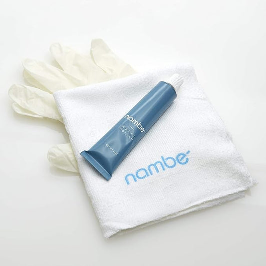 nambe Polish Kit | 2 Oz Tube, Cloth, and Gloves | Polish Kit for Nambe Metal Serving Bowls and Platters | For Brass, Bronze, Silver, Copper, Stainless Steel, and Gold