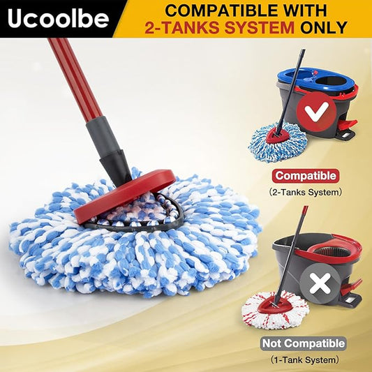 Spin Mop Replacement Heads for O Cedar RinseClean 2-Tank System, 4 Pack Microfiber Mop Refill Heads, Include 4 Mop Heads and 1 Mop Brush