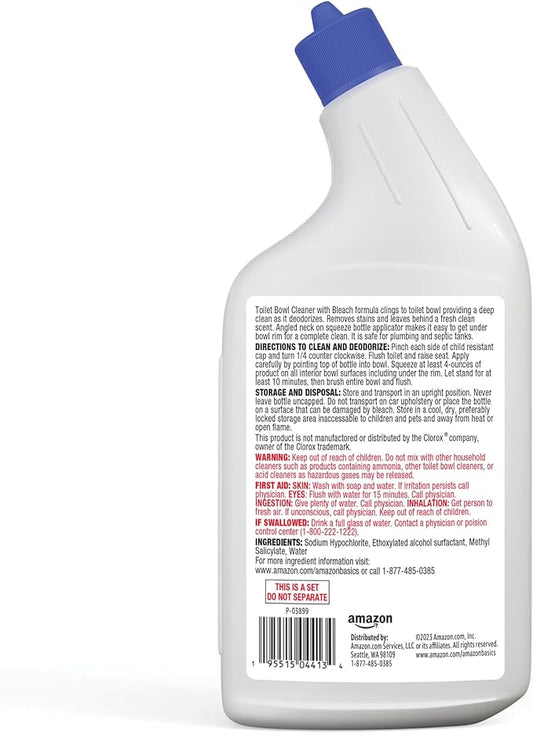 Amazon Basics Toilet Bowl Cleaner with Cling Action Formula, Bleach, Fresh Scent, 24 Fl Oz, Pack of 1