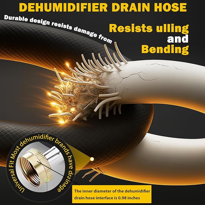 16.5FT Dehumidifier Drain Hose with 3/4 Inch FHT Leak-Proof and Rust-Resistant Connector Portable AC Tangle-Free Thickened Drain Hose Indoor Perfectly Fit Most Dehumidifier Models