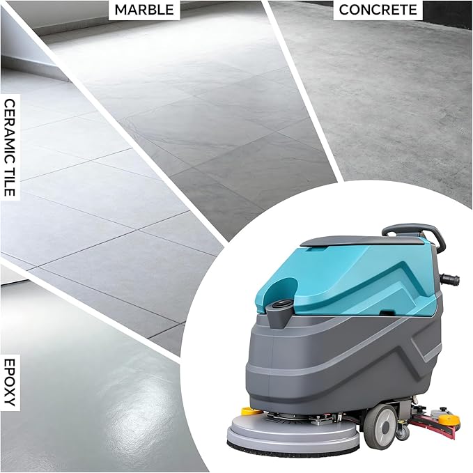 Industrial Walk Behind Floor Scrubber Machine 22" Cleaning Width 31.5" Suction Width 32000 Sqft/h,5 Hours Runtime 18.5 gal Sewage Tank,for Warehouse Schools Garages Hospital