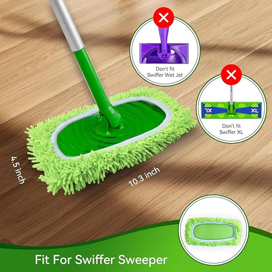 4 Pack Reusable Microfiber Mop Pads Compatible with Swiffer Sweeper, Washable Dry Sweeping Cloths and Wet Mopping Cloth Refills for Hardwood Surface Floor Cleaning (Mop is Not Included)