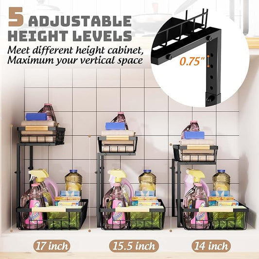 Under Sink Organizer and Storage, Slide Out Under Cabinet Storage Pull Out Sink Shelf Cabinet Storage Shelves, Undersink Organizers for Kitchen Bathroom Cabinet