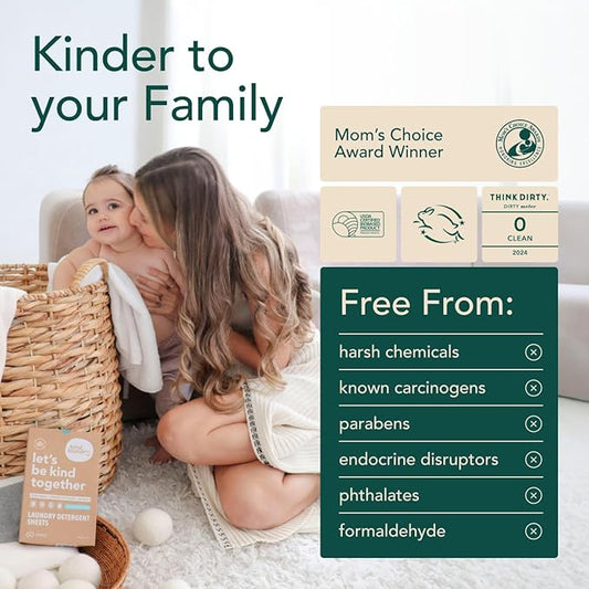 Kind Laundry Detergent Sheets Stain-Fighting Enzymes - Plant Powered Eco-Friendly Laundry Soap Sheets - Home or Travel Laundry Detergent - Ocean Breeze, 60 Loads (Mom's Choice Award Winner)