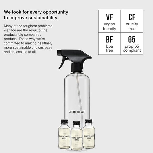 Public Goods Multi Surface Cleaner Refill & Glass Spray Bottle | All Purpose Cleaner Refill for Floors, Tile, Countertops | Multi Purpose | Scented w/Jasmine Essential Oils | 3 Pack - 24 Oz Diluted