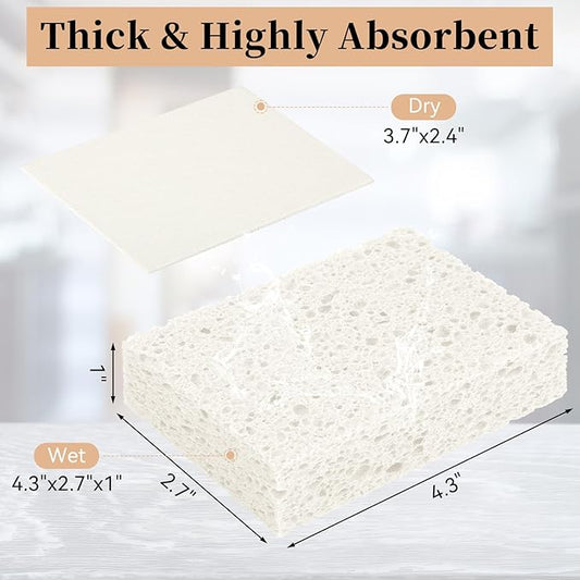 6 Pcs Kitchen Sponges for Dishes Cleaning, Non Scratch for Non Stick Cookware, Compressed Natural Cellulose Sponges, Dish Washing Scrubbers, Scrubbing Pads for Household, Bathroom (White)