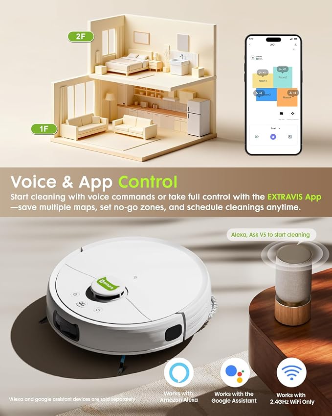 V5 PRO Robot Vacuum and Mop Combo, 10000Pa Suction, Self-Emptying Station, LDS Laser Navigation, Tangle-Free Brush for Pet Hair, Deodorizing Spray, Liftable Mop