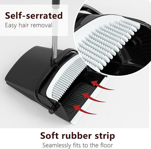 Broom with Dustpan Combo Set 54ā Long Handle Household Dust Pan for Home Office Kitchen Cleaning ļ¼Black & Greyļ¼