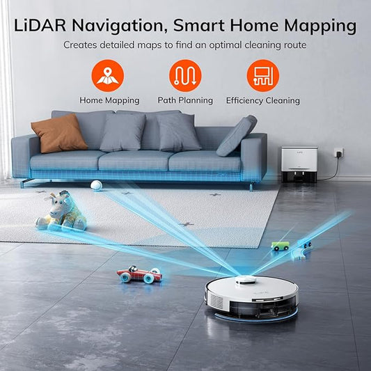 ILIFE A30 Pro Robot Vacuum and Mop, Self Emptying Station for 60 Days, 5000Pa Suction, LiDAR Navigation, No-Go Zones, 2.4G WiFi/App/Alexa/Remote Control, Clean Hard Floors to Medium-Pile Carpet, 110V