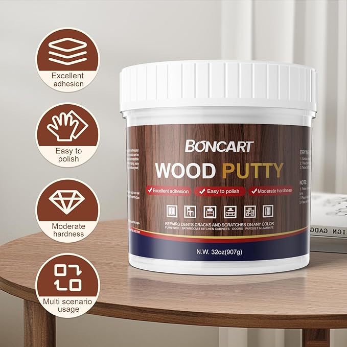 32oz Wood Filler Putty - Walnut Paintable Furniture Repair Kit for Quickly Fixing Broken and Defective Wooden Items, MQNZ-09