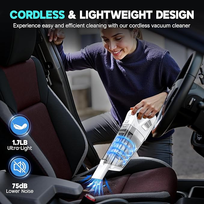 Handheld Vacuum Cordless, 15000PA Strong Suction Hand Held Car Vacuum Cleaner Portable with Multi-Nozzles & Washable Filter, Lightweight Dust Busters Rechargeable for Home, Car, Office, Pets