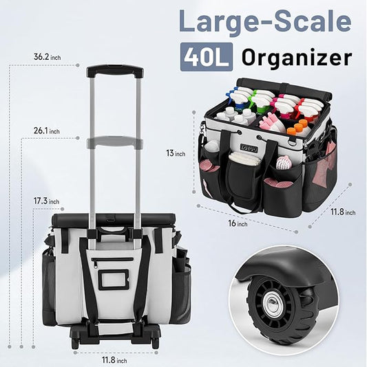 Large Cleaning Caddy for Cleaning Supplies Organizer, Rolling Cleaning Caddy Bags with Wheels for Housekeepers, Cleaning Carts on Wheels for Home Car Office Picnic