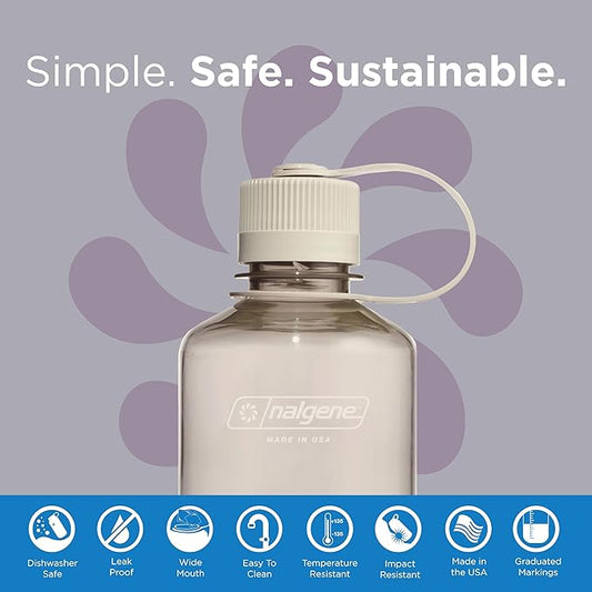 Nalgene Sustain Tritan BPA-Free Water Bottle Made with Material Derived from 50% Plastic Waste (Using ISCC Certified Mass Balance), 16 OZ, Narrow Mouth, Cotton