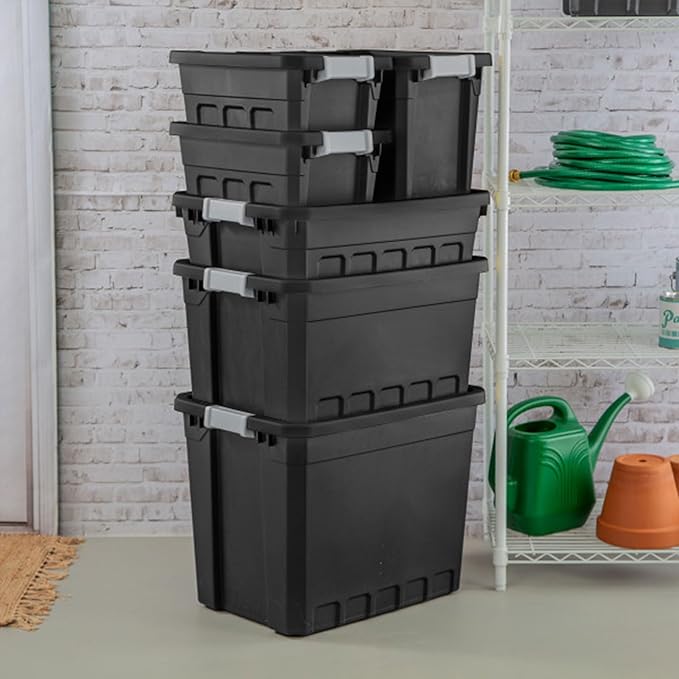 Sterilite 12-Pack Plastic Storage Bins with Lids, Stackable Containers, 4 Gallon, Black